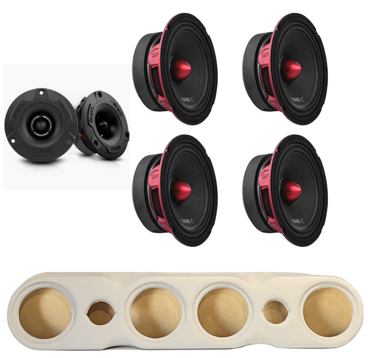 DS18 PRO-X6 4 6.5" & 2 Tweeters PRO-TWX1 + Speaker Rack(Headliner)